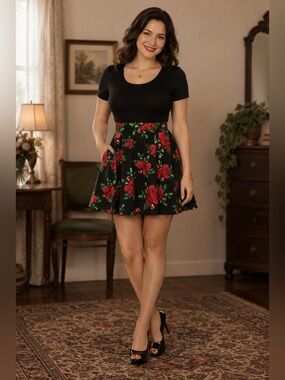 Hell Bunny Black Floral Skirt
